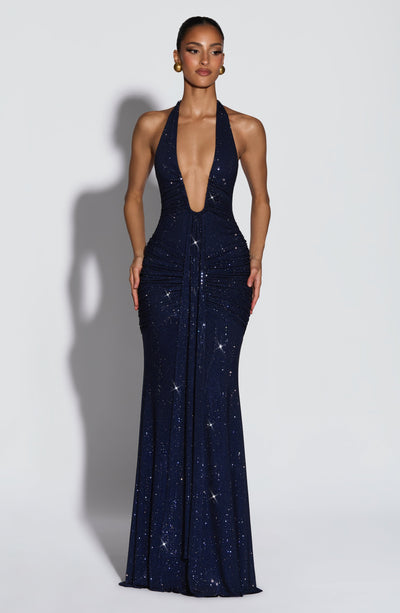Shop the Rosetta Maxi Dress - Navy Sparkle | Babyboo Fashion Shop the Rosetta Maxi Dress - Navy Sparkle | Babyboo Fashion