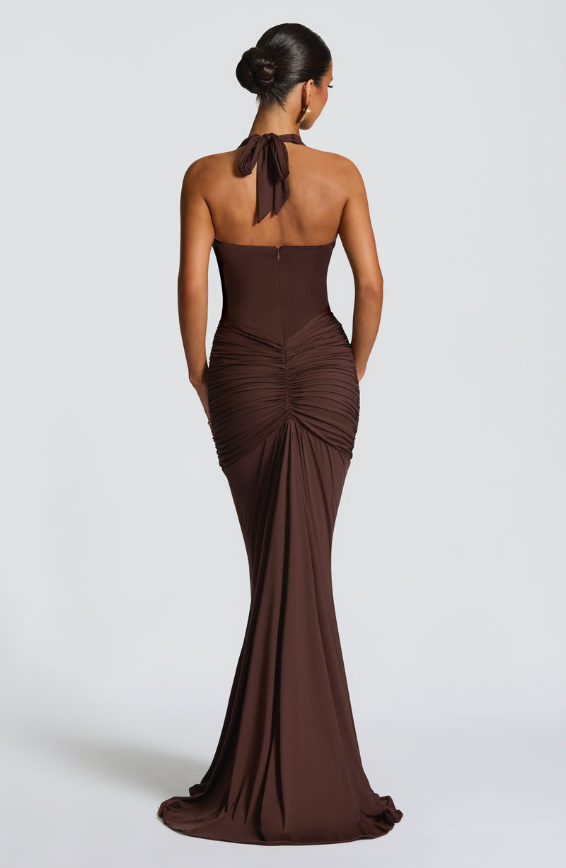 babyboo brown dress Brown Maxi Dress - Rosetta Maxi Dress in Plum Brown