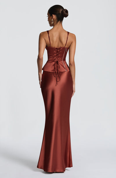 rust corset dress Azazie Taj