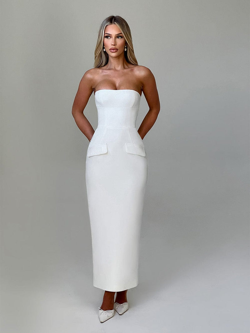 ivory midaxi dress Jarlo embroidered mesh tube midaxi dress in ivory