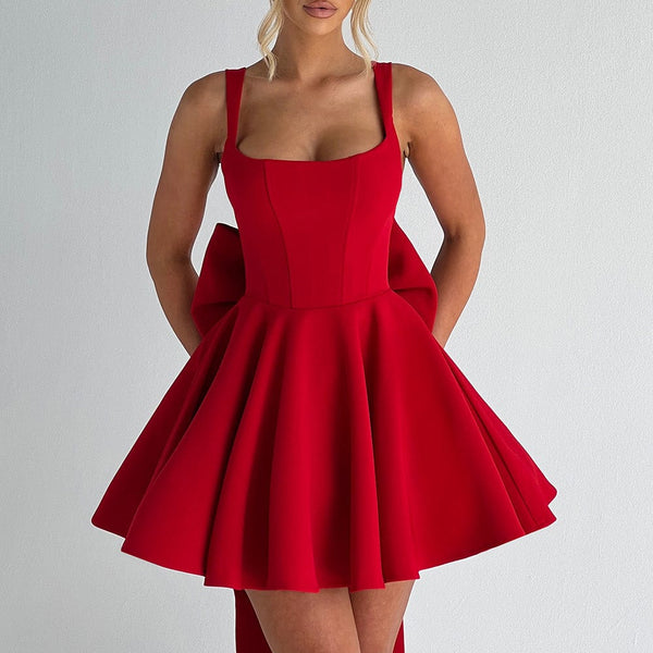 babyboo rue mini dress - Red | Luxury Mini Dress Size:XS/UK8/EU36/US4 package-width_13.0 Jessica Alba wearing an shaped shoulder straps exude