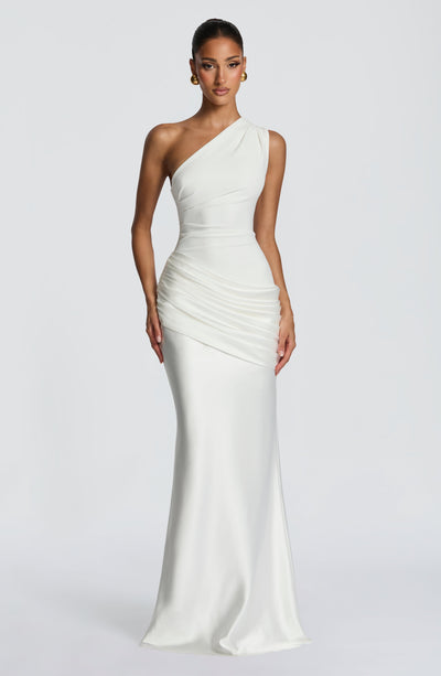 ladies official dress Ladies ELegant Side Ruching Corset Back Offset Formal Dress Eucalyptus / L main image 0
