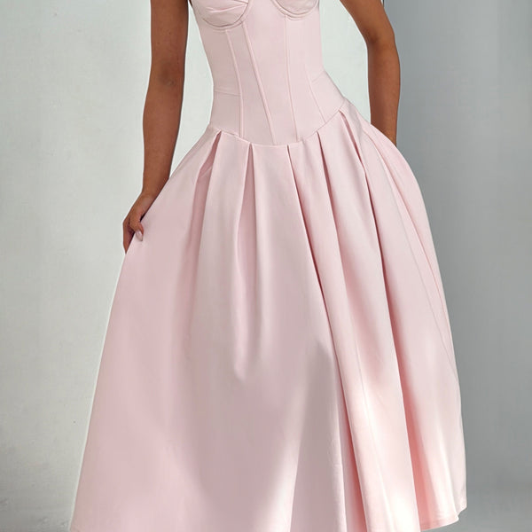 Salma Midi Dress - Blush | Babyboo Fashion - Elegant Pink Midi Dress Salma Midi Dress - Blush | Babyboo Fashion - Elegant Pink Midi Dress