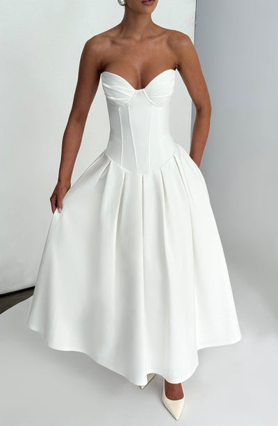 Elegant Salma Midi Dress - Ivory | Babyboo Fashion | White Midi Dress Elegant Salma Midi Dress - Ivory | Babyboo Fashion | White Midi Dress