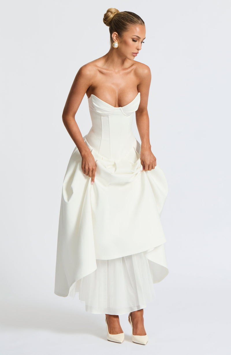 Elegant Salma Midi Dress - Ivory | Babyboo Fashion | White Midi Dress Elegant Salma Midi Dress - Ivory | Babyboo Fashion | White Midi Dress