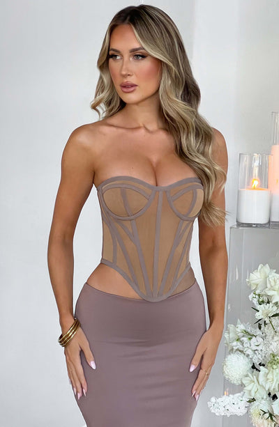 nude corset dress Sherri Hill Strapless Beaded Gown 56757 Nude/Silver / 00 while the fitted mermaid silhouette hugs your shape beautifully Look 01: Fully embedded nude