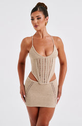 Selma Mini Skirt - Beige Skirt Babyboo Fashion Premium Exclusive Design