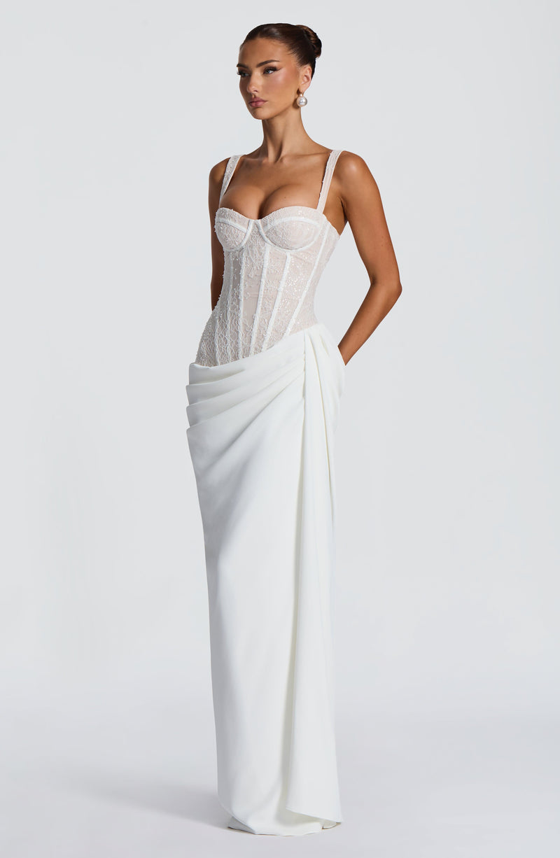 slim fit dress slacks White Maxi Dress - Seren Maxi Dress - Ivory