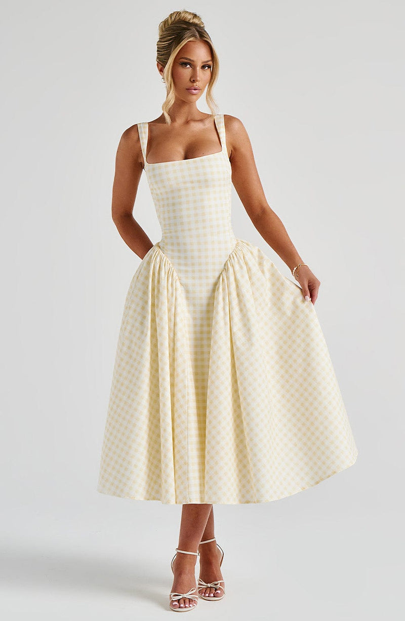 Lemon Gingham Sherrie Midi Dress | Babyboo Fashion Lemon Gingham Sherrie Midi Dress | Babyboo Fashion