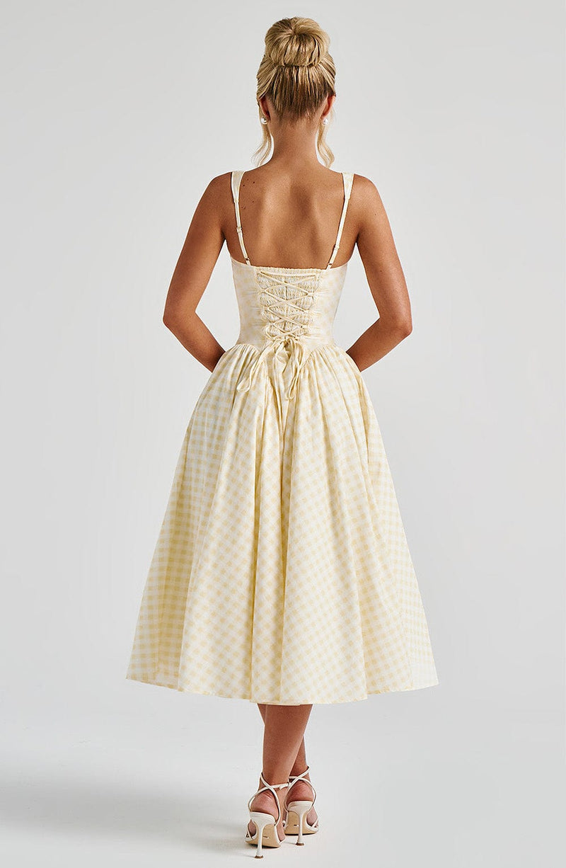 Lemon Gingham Sherrie Midi Dress | Babyboo Fashion Lemon Gingham Sherrie Midi Dress | Babyboo Fashion