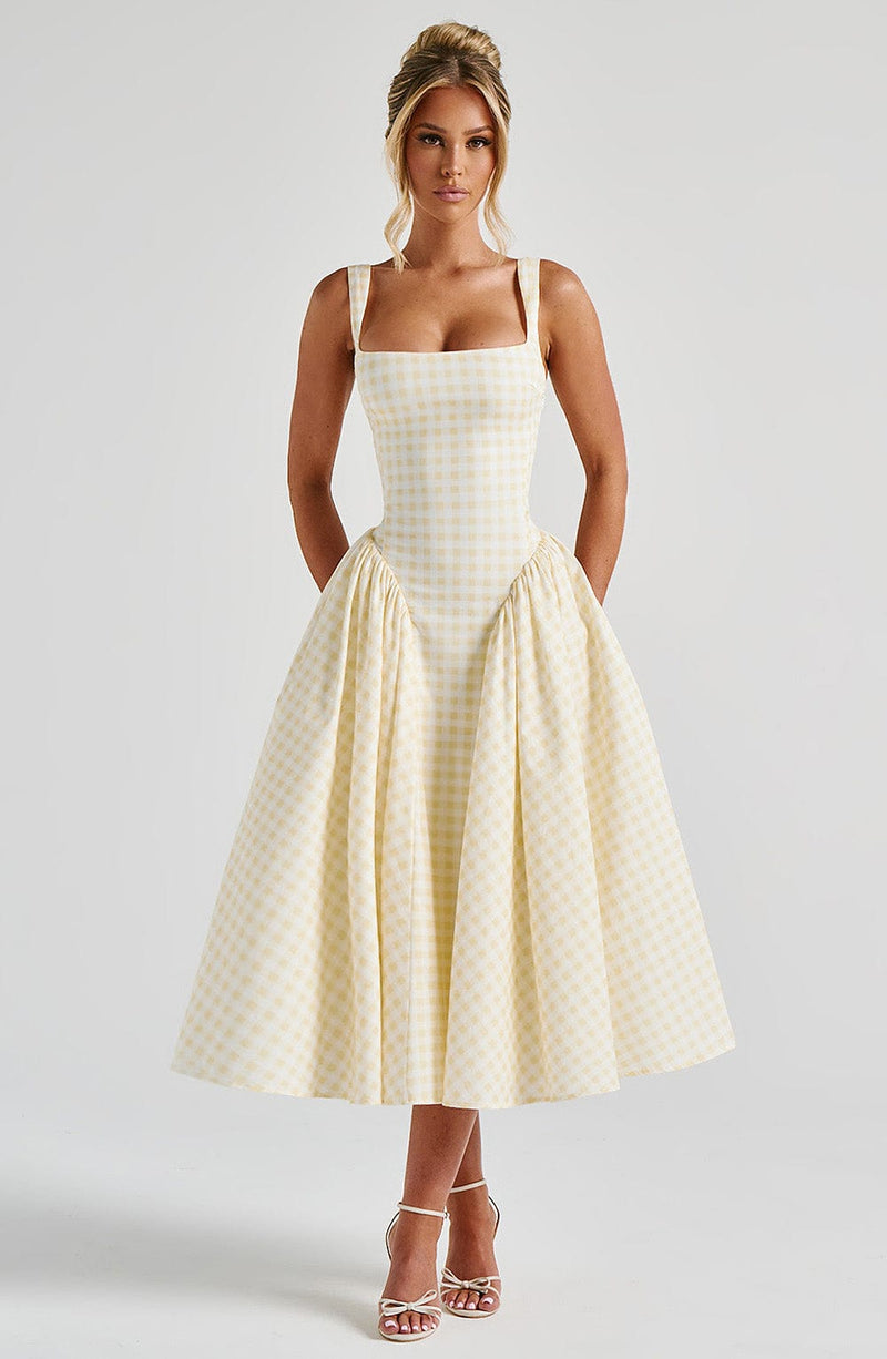 Lemon Gingham Sherrie Midi Dress | Babyboo Fashion Lemon Gingham Sherrie Midi Dress | Babyboo Fashion