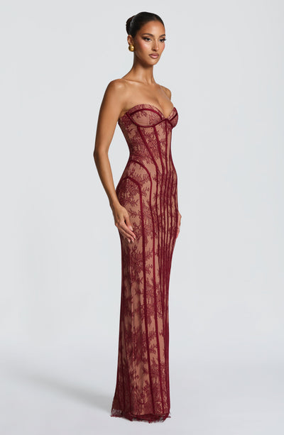lace burgundy maxi dress Babyboo Sian in Size L 11% Elastane) Worn length corset set Sizes:US 10 Kim Kardashian Exposed Her
