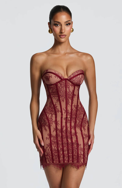 Red Mini Dress - Sian Mini Dress - Burgundy