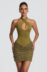 Solea Mini Dress - Deep Olive Dress Babyboo Fashion Premium Exclusive Design