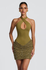 Solea Mini Dress - Deep Olive Dress XS Babyboo Fashion Premium Exclusive Design