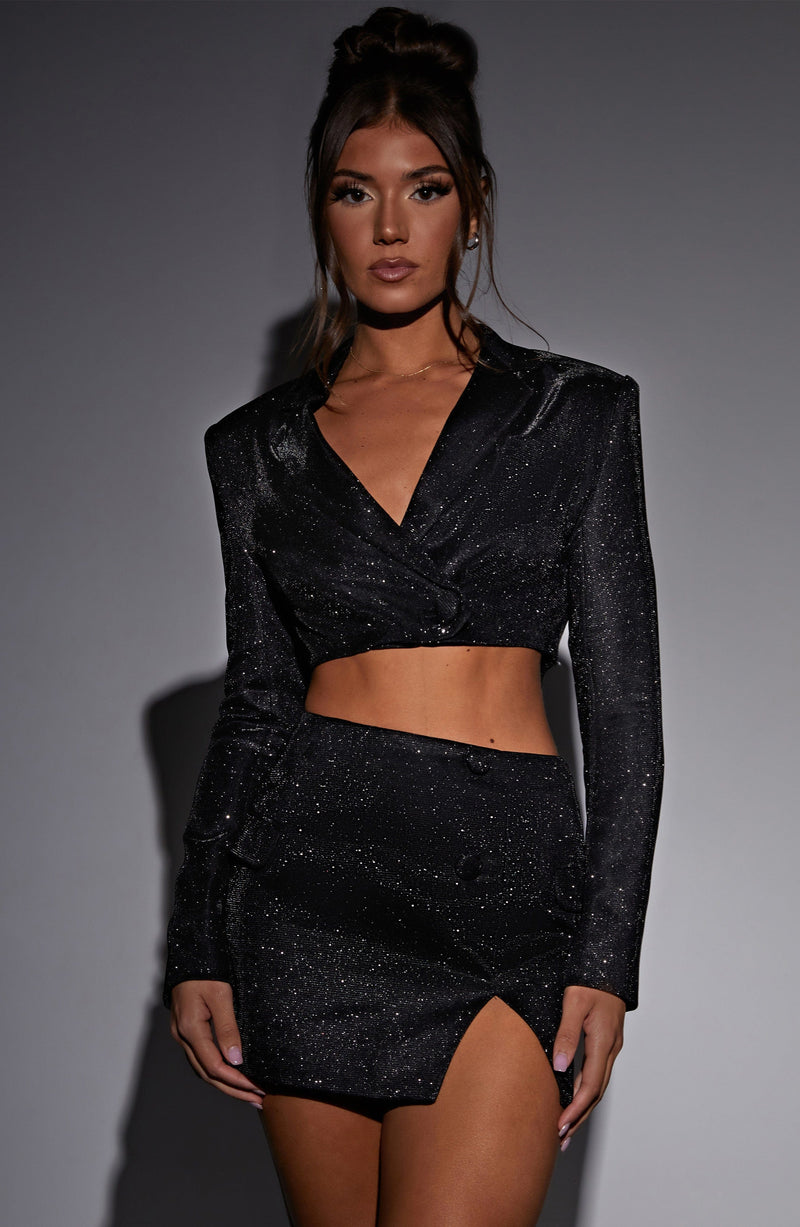 Stefania Cropped Jacket - Black Sparkle Jackets Babyboo Fashion Premium Exclusive Design