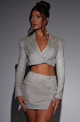 Stefania Cropped Jacket - White Gold Sparkle Jackets Babyboo Fashion Premium Exclusive Design