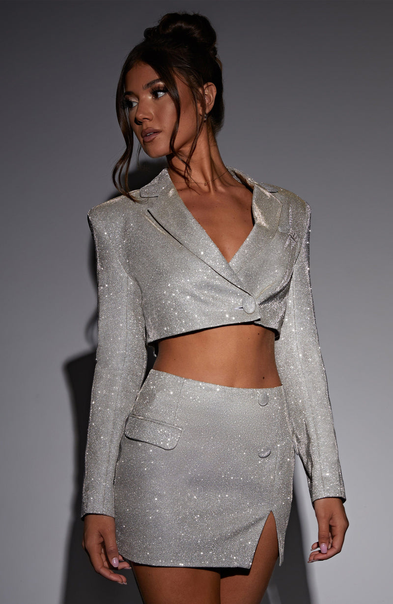 Stefania Cropped Jacket - White Gold Sparkle Jackets Babyboo Fashion Premium Exclusive Design