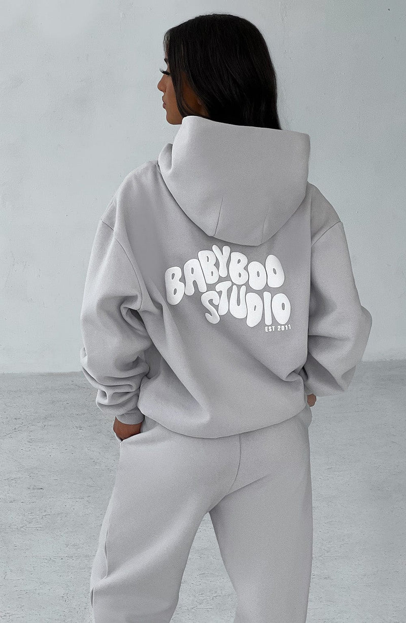 Studio Hoodie - Light Grey/White Tops Babyboo Fashion Premium Exclusive Design
