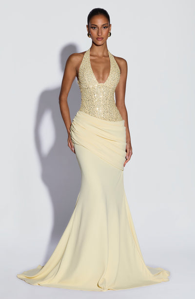 knee length dresses for ladies Yellow Maxi Dress