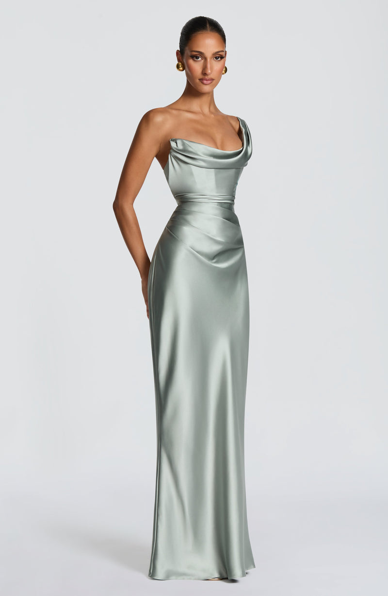 sage maxi dress silver Sage And Silver Glitter Ruched Maxi Dress