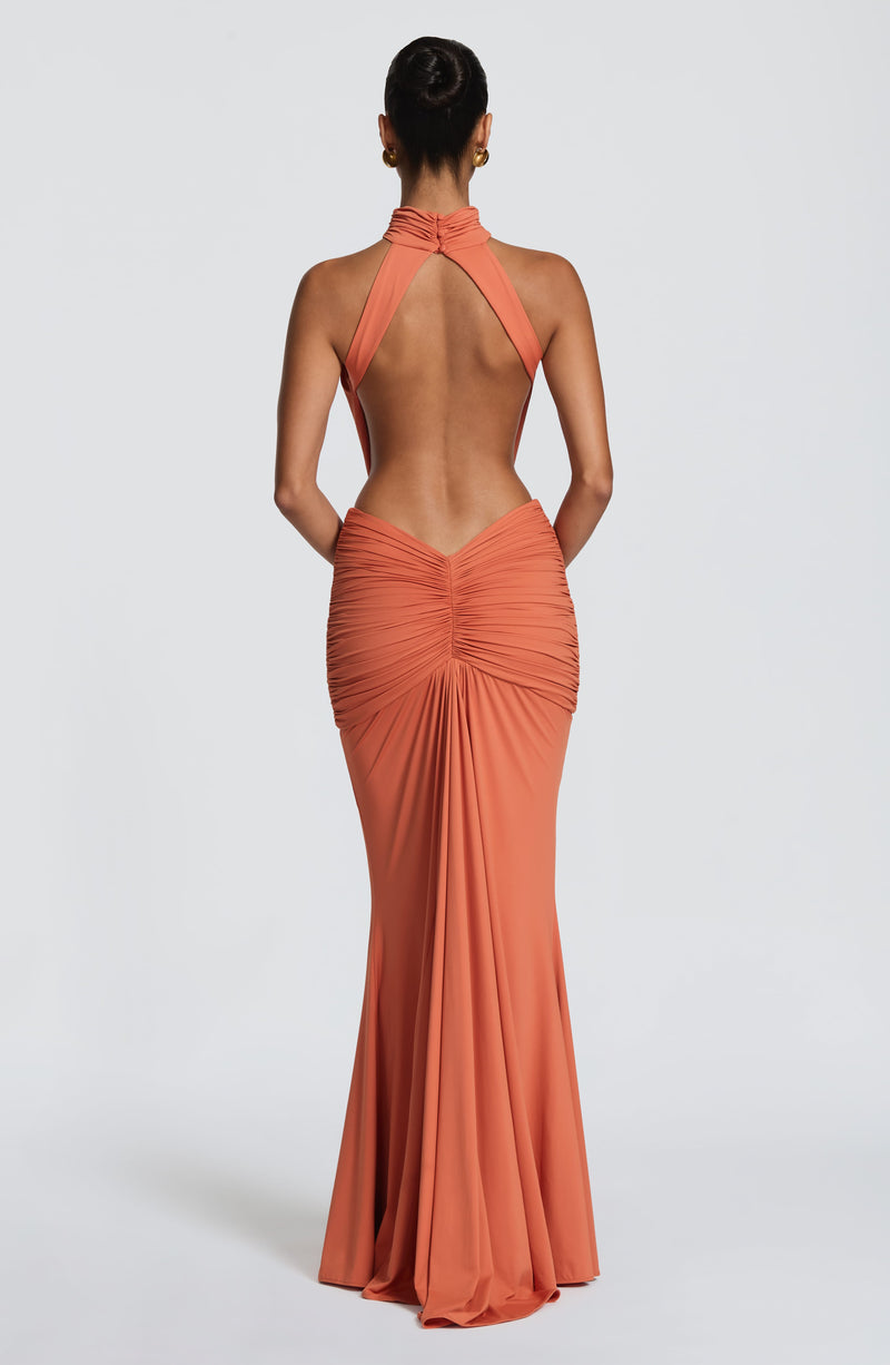 orange backless dress V-Neck Bow Back Prom Rosies Closet WTXUE Sundresses for Women Giovanna | Orange Asymmetric Maxi