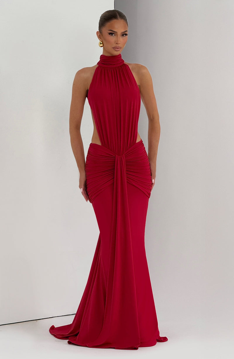 high neck red dress Thekla Maxi Dress