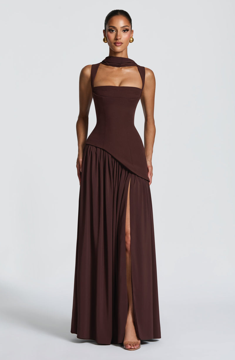 Tullulah Maxi Dress - Plum Brown | Babyboo Fashion