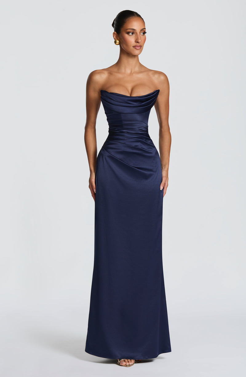 long navy blue strapless dress Amana STRAPLESS SCARF MAXI DRESS - NAVY main image 1