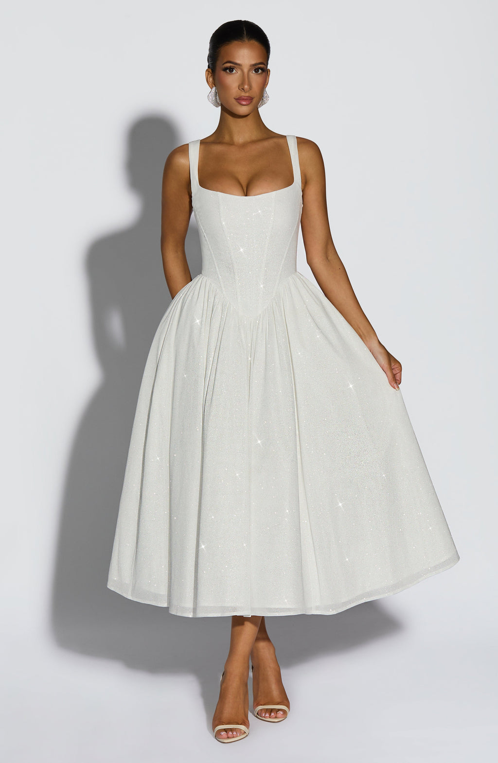 White Dress - Vivienne Midi Dress - Ivory Sparkle | Babyboo Fashion