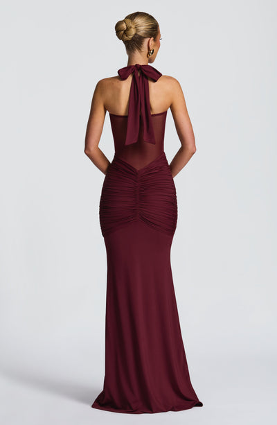 maxi cherry dress Azazie Maxi Floor-Length Dresses Column Wedding Guest Formal Dresses Asymmetrical Cherry Red