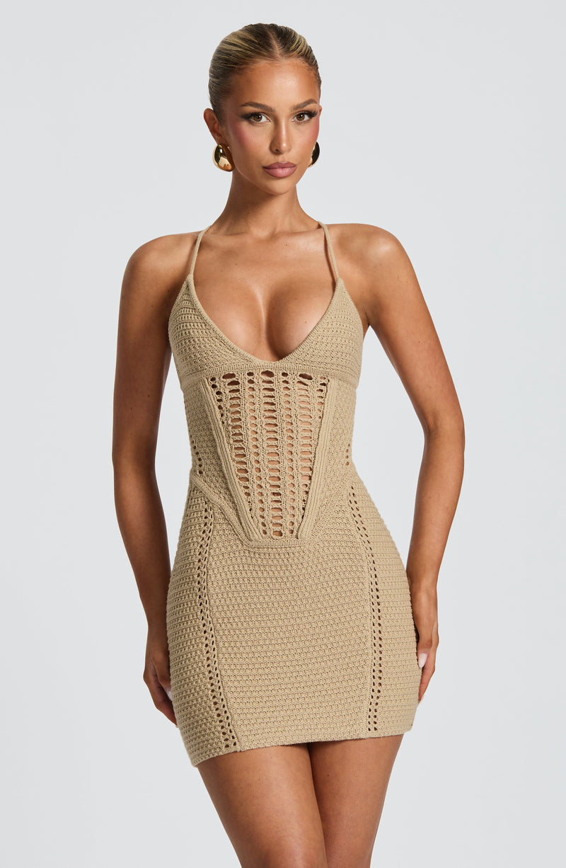 Babyboo Xanthe Mini Dress in Beige Size XS