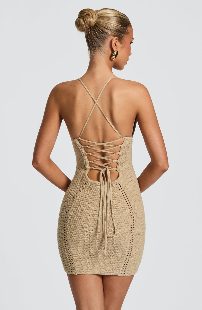 Xanthe Mini Dress - Beige | Trendy Beige Mini Dress by Babyboo Fashion Xanthe Mini Dress - Beige | Trendy Beige Mini Dress by Babyboo Fashion