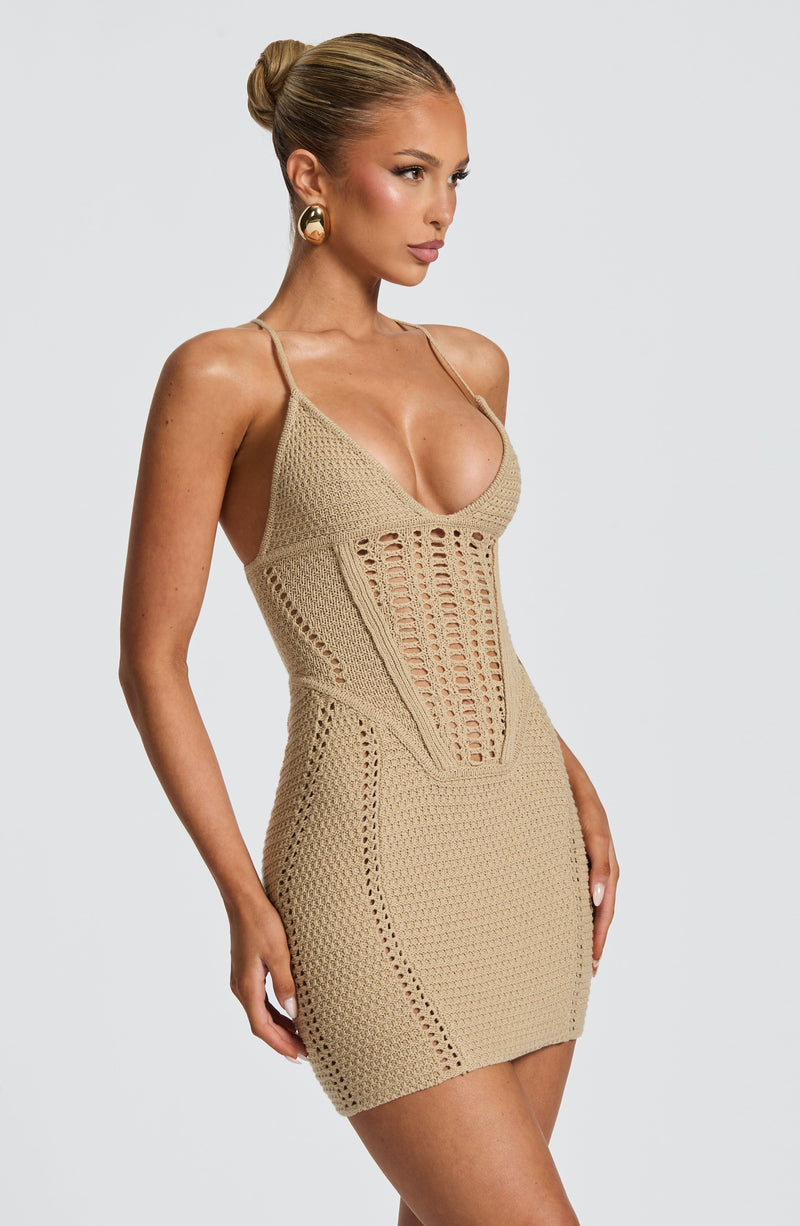 Xanthe Mini Dress - Beige | Trendy Beige Mini Dress by Babyboo Fashion Xanthe Mini Dress - Beige | Trendy Beige Mini Dress by Babyboo Fashion