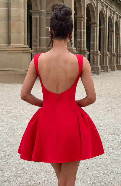 mini backless red dress Stella Fit and Flare Backless Dress Red