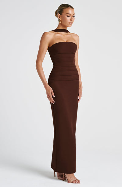 Yulia Maxi Dress Plum Brown | Strapless Pleated Gown | Babyboo Fashion Yulia Maxi Dress Plum Brown | Strapless Pleated Gown | Babyboo Fashion