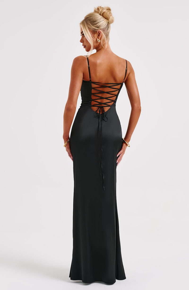 Halter Cross Back Split Maxi Dress Black - Luxe Maxi Dresses and Luxe Party  Dresses