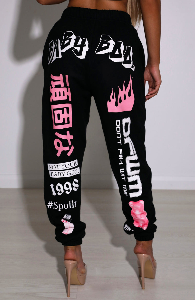 Baddie Graphic Trackpant - Black Pants Babyboo Fashion Premium Exclusive Design